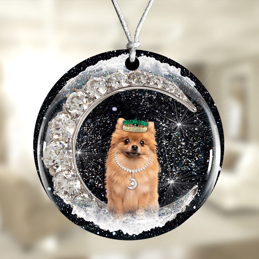 Pomeranian With Crown Diamond Ornament, Christmas Ornament, Dog Ornament, Xmas Dog Ornaments