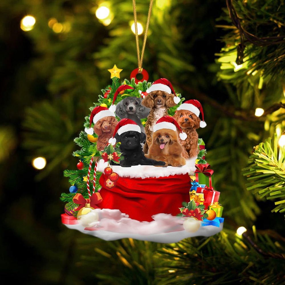 Poodle Dogs In A Gift Bag Christmas Ornament, Christmas Ornament, Dog Ornament, Xmas Dog Ornaments