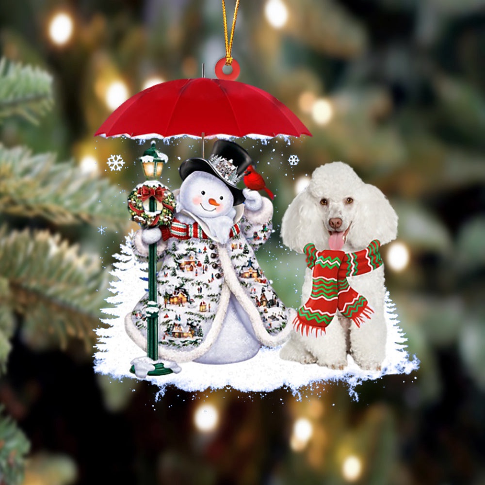 Poodle With Snowman Christmas Ornament, Christmas Ornament, Dog Ornament, Xmas Dog Ornaments