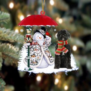 Portuguese Water Dog With Snowman Christmas Ornament,&hellip;
