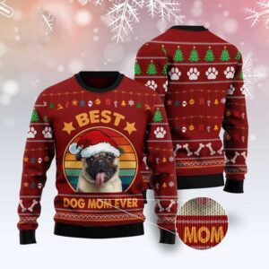 Pug Best Dog Mom Ever Ugly Christmas&hellip;