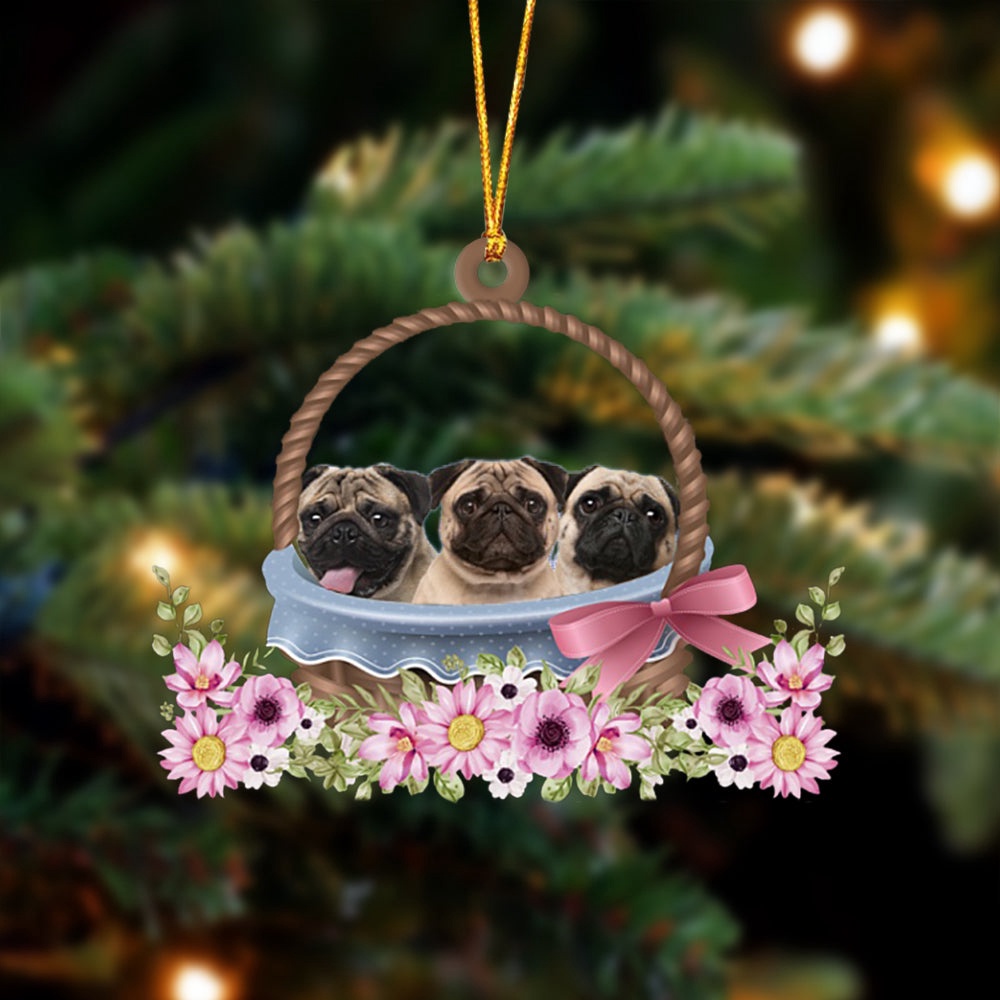 Pug Dogs In The Basket Ornament, Christmas Ornament, Dog Ornament, Xmas Dog Ornaments Pug Dogs In The Basket Ornament, Christmas Ornament, Dog Ornament, Xmas Dog Ornaments