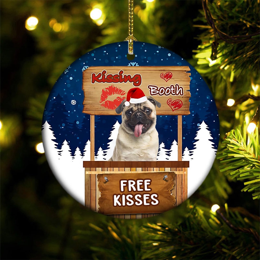 Pug Kissing Booth Christmas Ornament, Christmas Ornament, Dog Ornament, Xmas Dog Ornaments Pug Kissing Booth Christmas Ornament, Christmas Ornament, Dog Ornament, Xmas Dog Ornaments