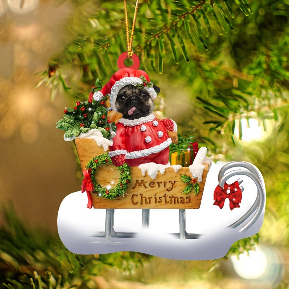 Pug Merry Christmas Ornament, Christmas Ornament, Dog Ornament, Xmas Dog Ornaments Pug Merry Christmas Ornament, Christmas Ornament, Dog Ornament, Xmas Dog Ornaments