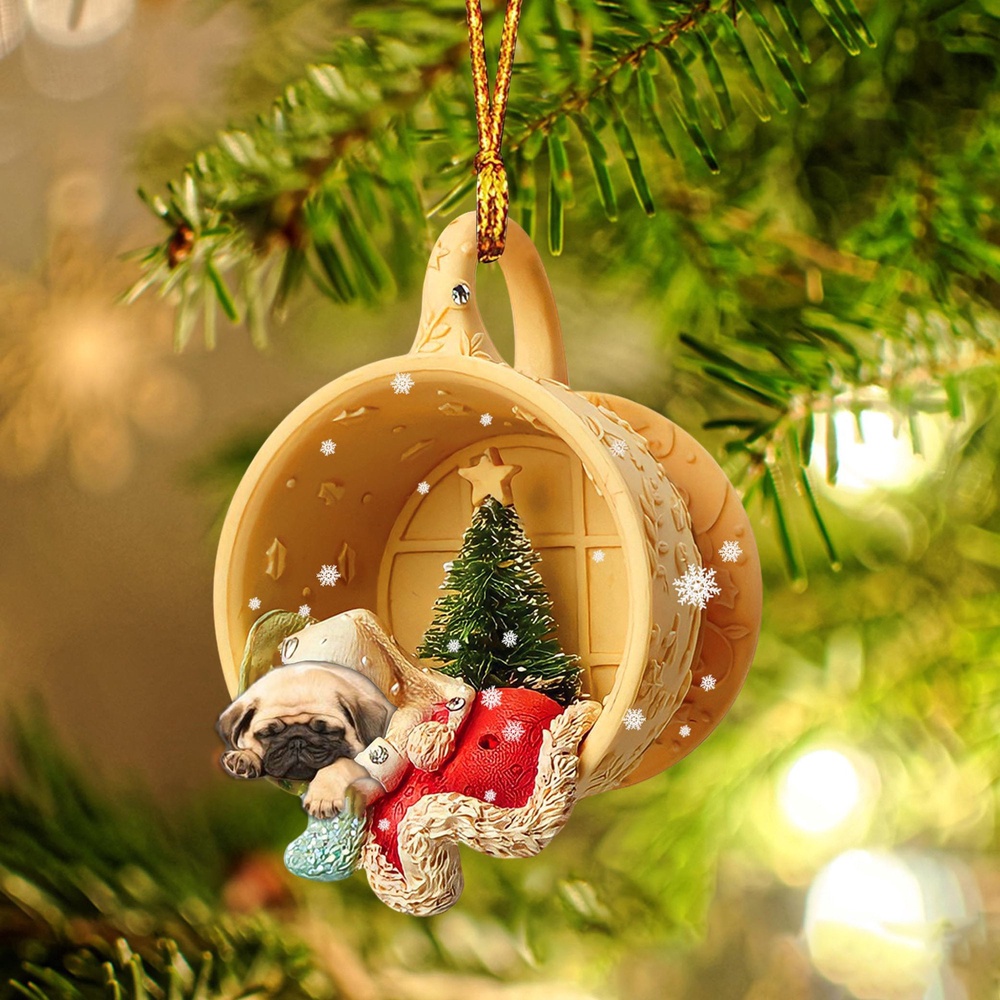Pug Sleeping In A Cup Christmas Ornament, Christmas Ornament, Dog Ornament, Xmas Dog Ornaments Pug Sleeping In A Cup Christmas Ornament, Christmas Ornament, Dog Ornament, Xmas Dog Ornaments