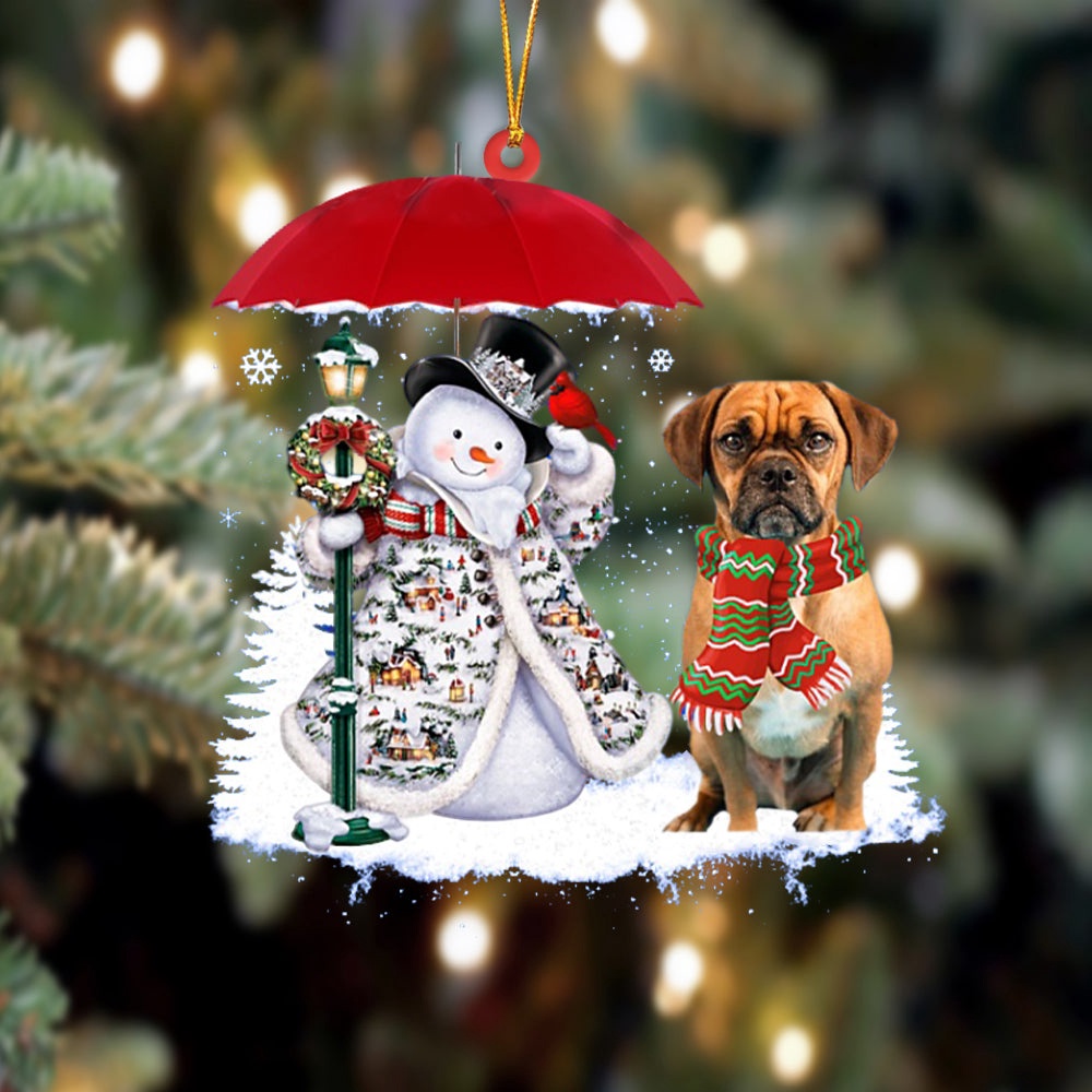 Puggle 2 With Snowman Christmas Ornament, Christmas Ornament, Dog Ornament, Xmas Dog Ornaments