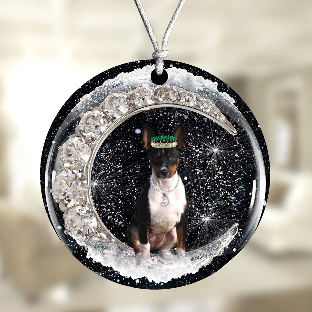 Rat-Terrier With Crown Diamond Ornament, Christmas Ornament, Dog Ornament, Xmas Dog Ornaments