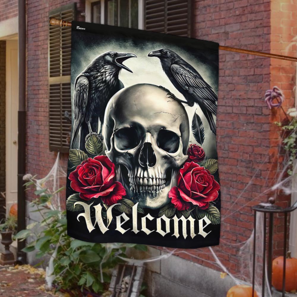 Raven Skull Halloween Flag, Halloween Flag, Halloween Garden Flags, Halloween House Flags Raven Skull Halloween Flag, Halloween Flag, Halloween Garden Flags, Halloween House Flags