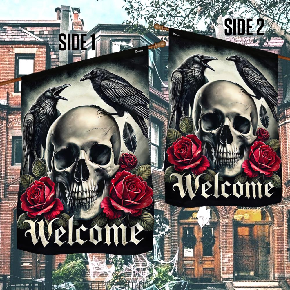 Raven Skull Halloween Flag, Halloween Flag, Halloween Garden Flags, Halloween House Flags Raven Skull Halloween Flag, Halloween Flag, Halloween Garden Flags, Halloween House Flags