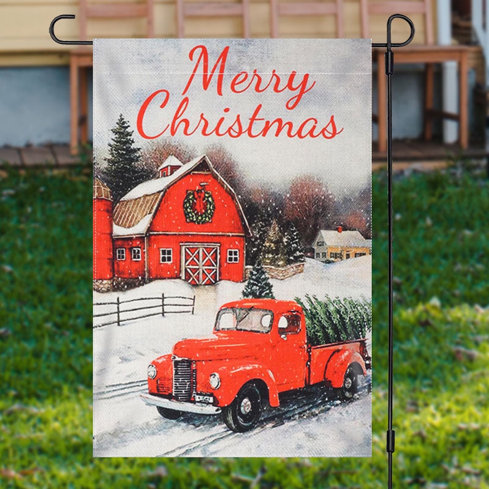 Red House Truck Snowy Merry Christmas Garden FlagXmas, Garden Flags, Outdoor Xmas Flags, Christmas Flag Outdoor Red House Truck Snowy Merry Christmas Garden FlagXmas, Garden Flags, Outdoor Xmas Flags, Christmas Flag Outdoor