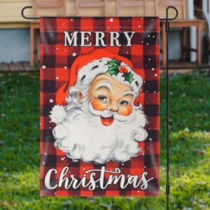 Red Santa Claus Plaid Merry Christmas Garden&hellip;