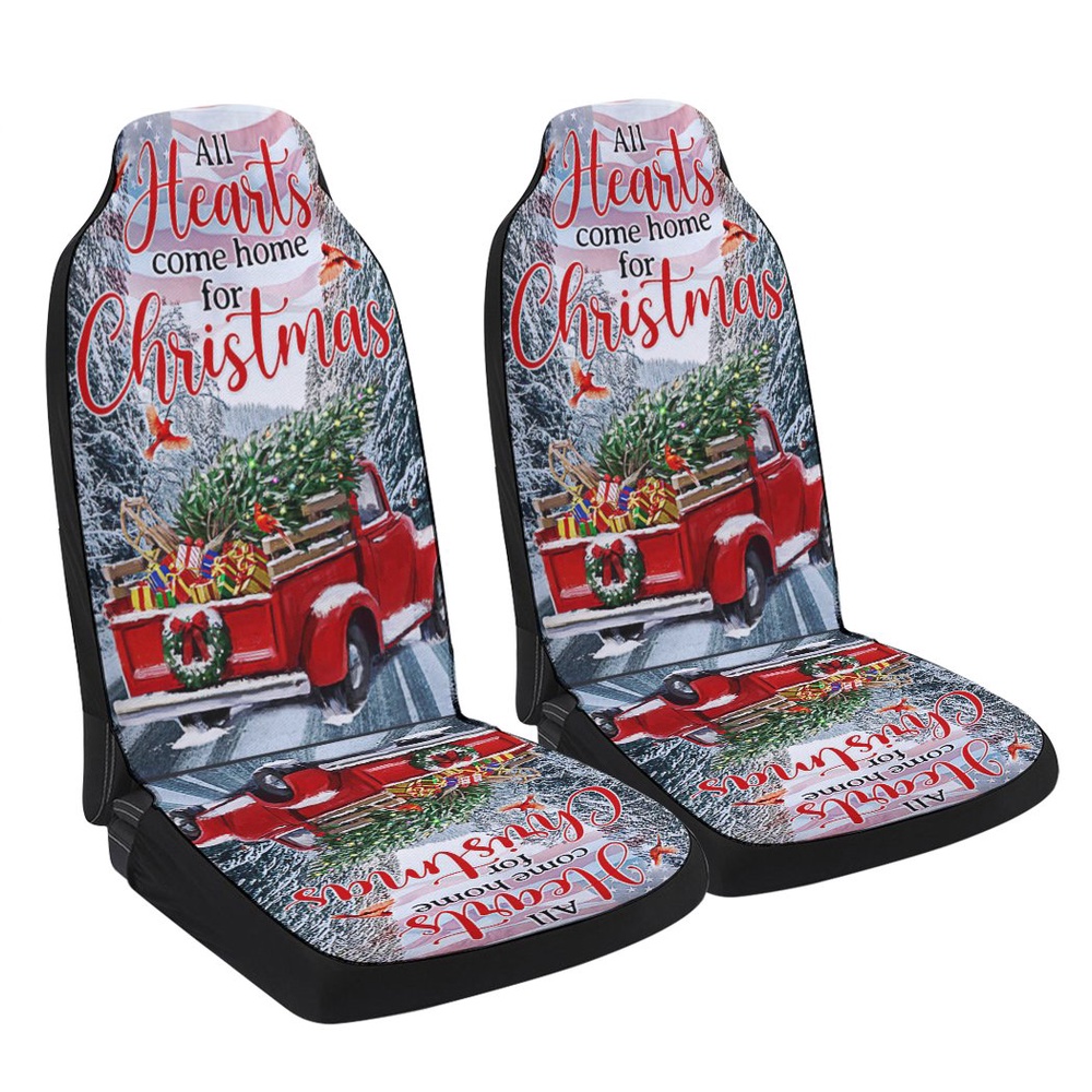 Red Truck American flag All Hearts Come Home For Christmas Seat Cover Cars, Christmas Car Seat Cover, Car Seat Cover