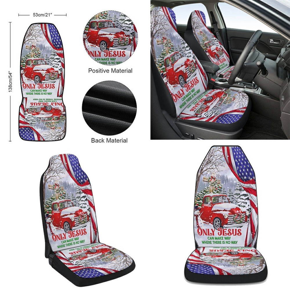 Red Truck Christmas Christian Cross Only Jesus Can Make Way Where There Is No Way Seat Cover Cars, Christmas Car Seat Cover, Car Seat Cover