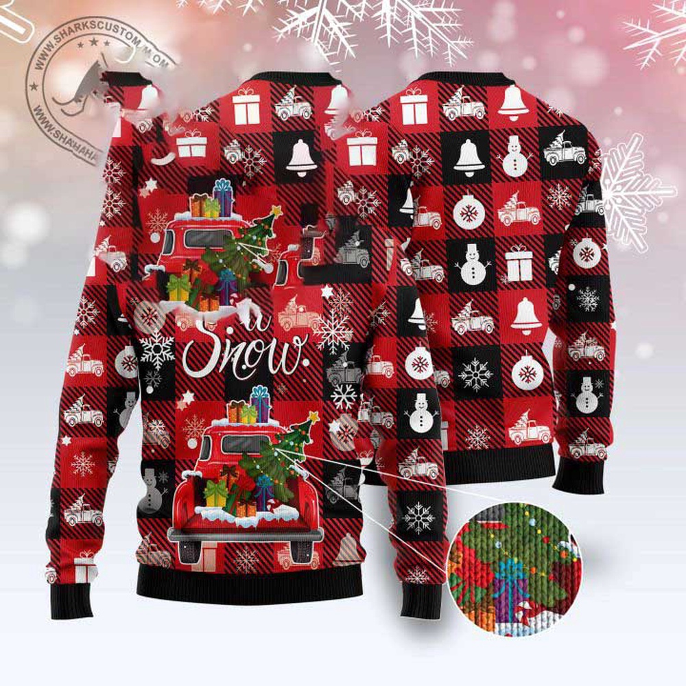 Red Truck Let It Snow Ugly Christmas Sweater, Christmas Sweater, Ugly Sweater, Funny Xmas Sweaters
