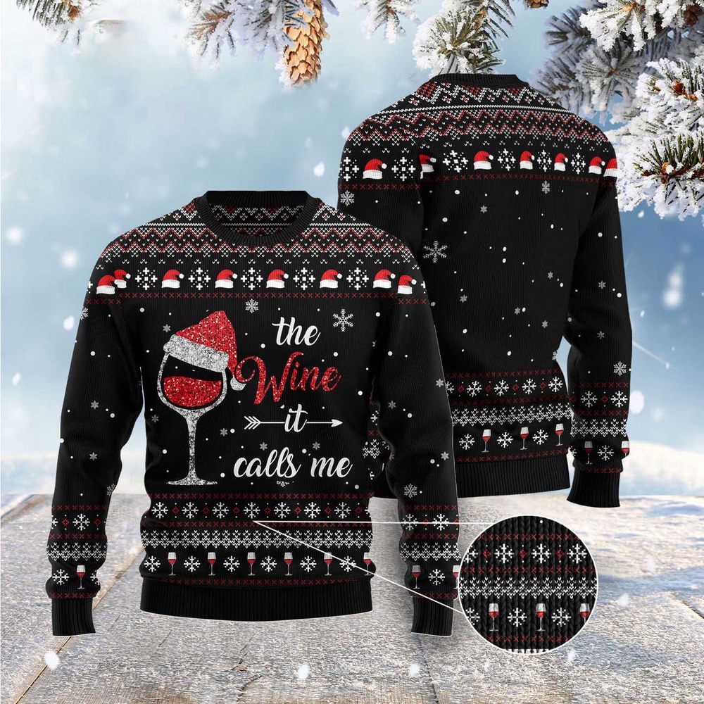 Red Wine It Calls Me Ugly Christmas Sweater, Christmas Sweater, Ugly Sweater, Funny Xmas Sweaters
