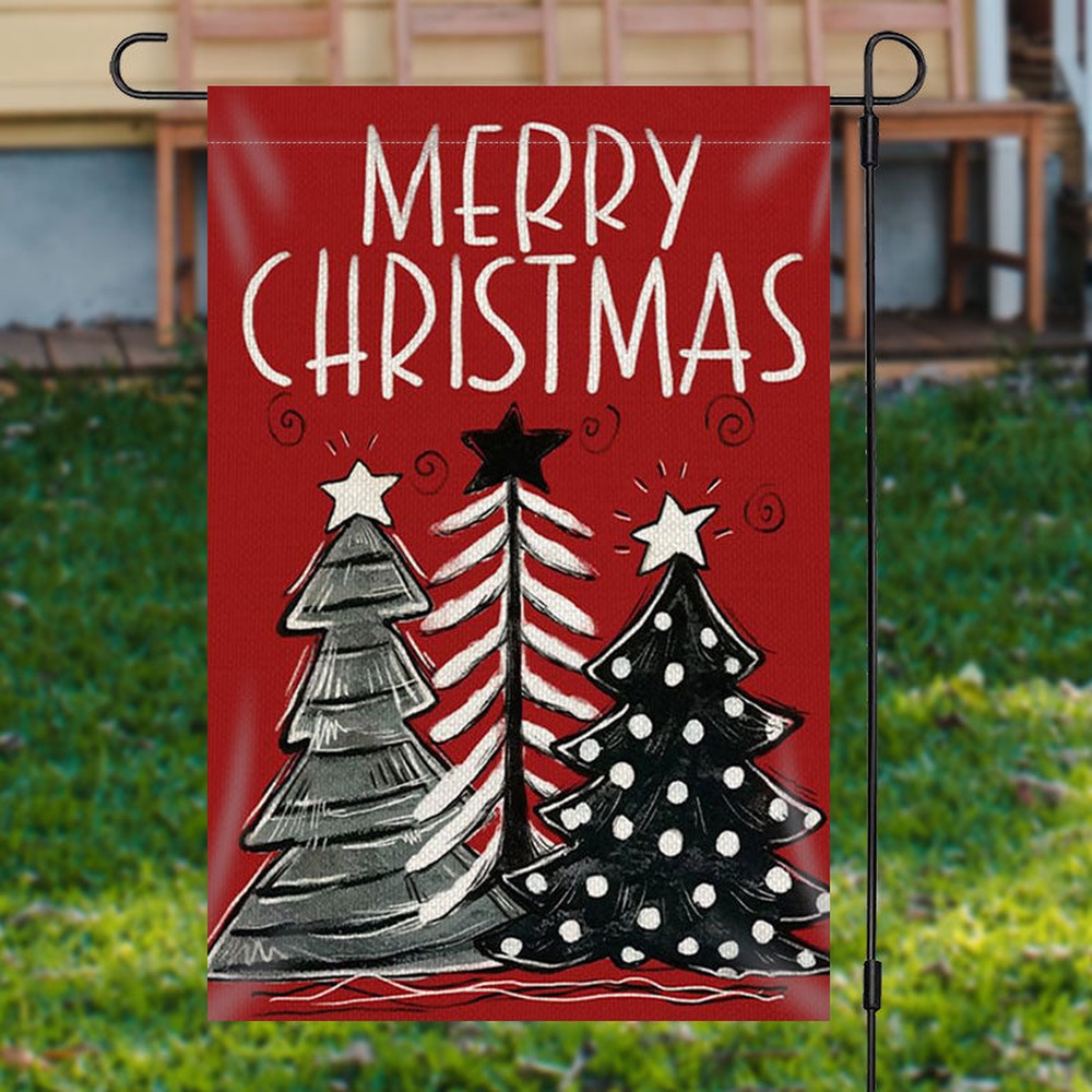 Red Xmas Tree Burlap Merry Christmas Garden FlagXmas, Garden Flags, Outdoor Xmas Flags, Christmas Flag Outdoor