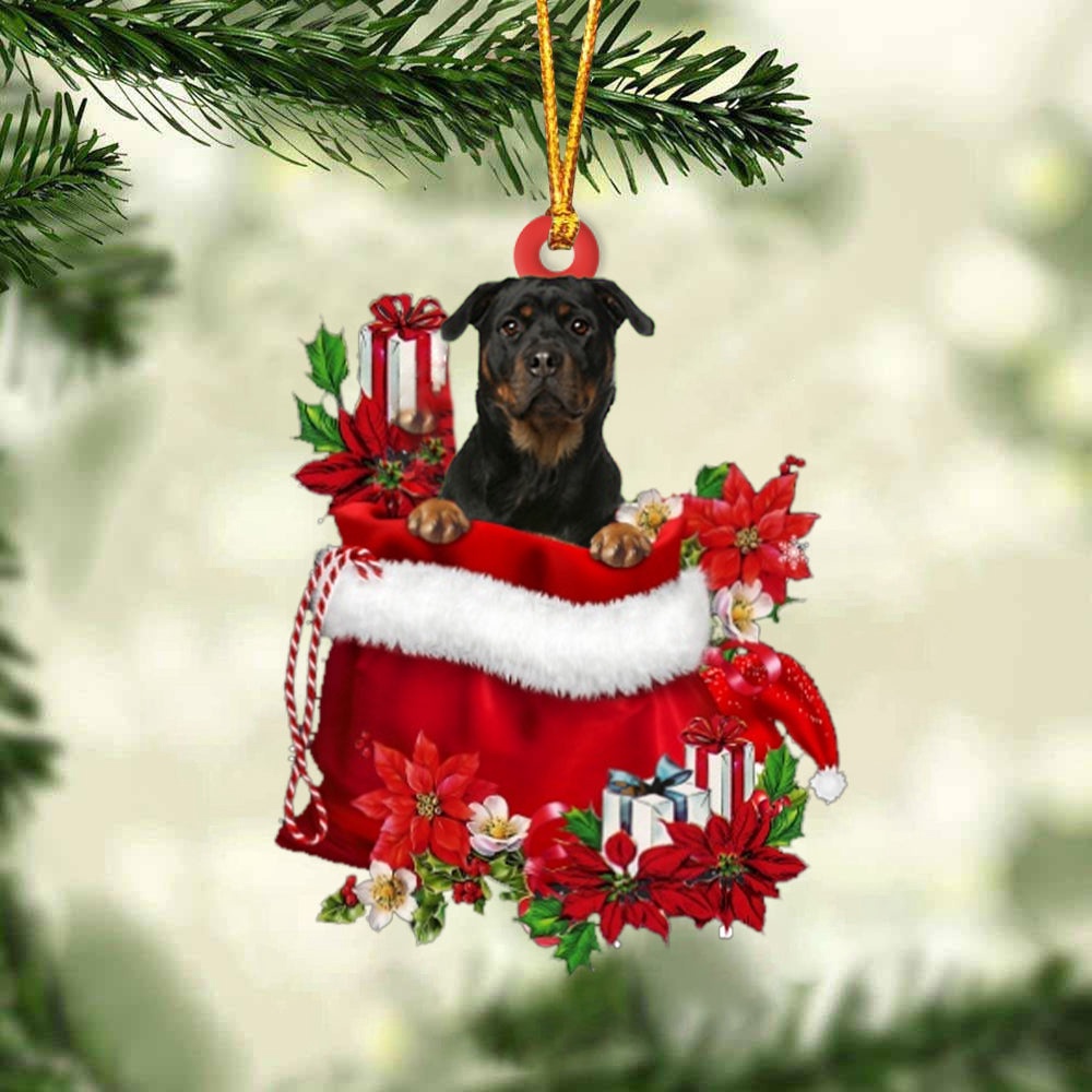 Rottweiler 2 In Gift Bag Christmas Ornament, Christmas Ornament, Dog Ornament, Xmas Dog Ornaments
