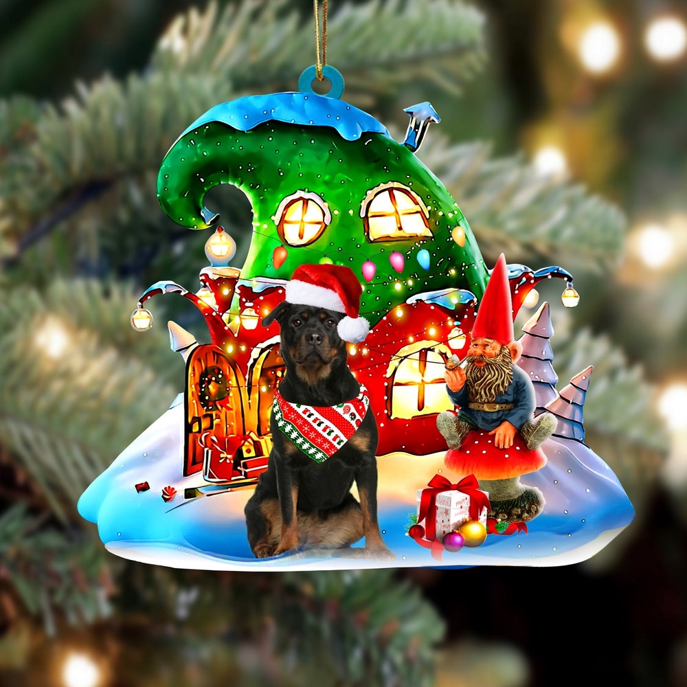 Rottweiler 2 With Rudolph’s House Christmas Ornament, Christmas Ornament, Dog Ornament, Xmas Dog Ornaments