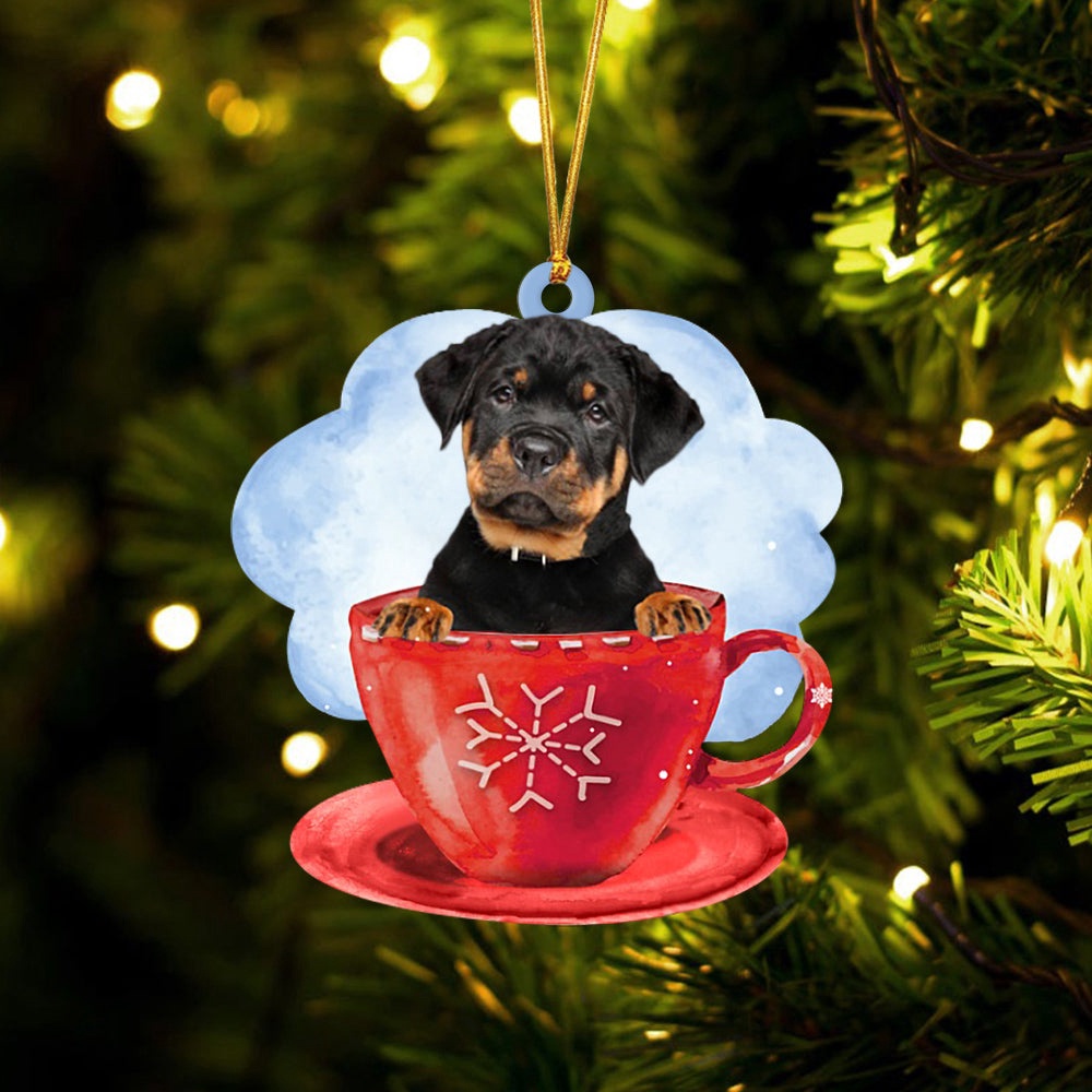 Rottweiler On The Cup Christmas Ornament, Christmas Ornament, Dog Ornament, Xmas Dog Ornaments