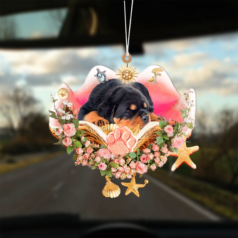 Rottweiler Sleeping In The Seashell Ornament, Christmas Ornament, Dog Ornament, Xmas Dog Ornaments