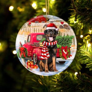 Rottweiler With Red Truck Christmas Ornament, Christmas&hellip;