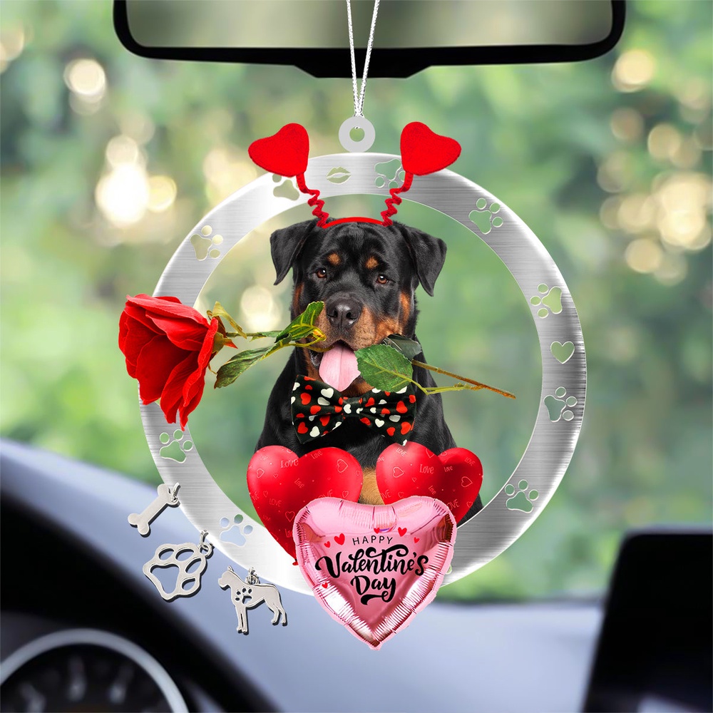 Rottweiler With Rose & Heart Balloon Ornament, Christmas Ornament, Dog Ornament, Xmas Dog Ornaments