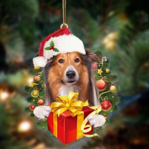 Rough Collie-Dogs give gifts Hanging Ornament, Christmas&hellip;