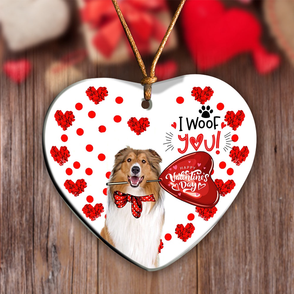 Rough Collie Happy Valentine’s Day Ornament, Christmas Ornament, Dog Ornament, Xmas Dog Ornaments