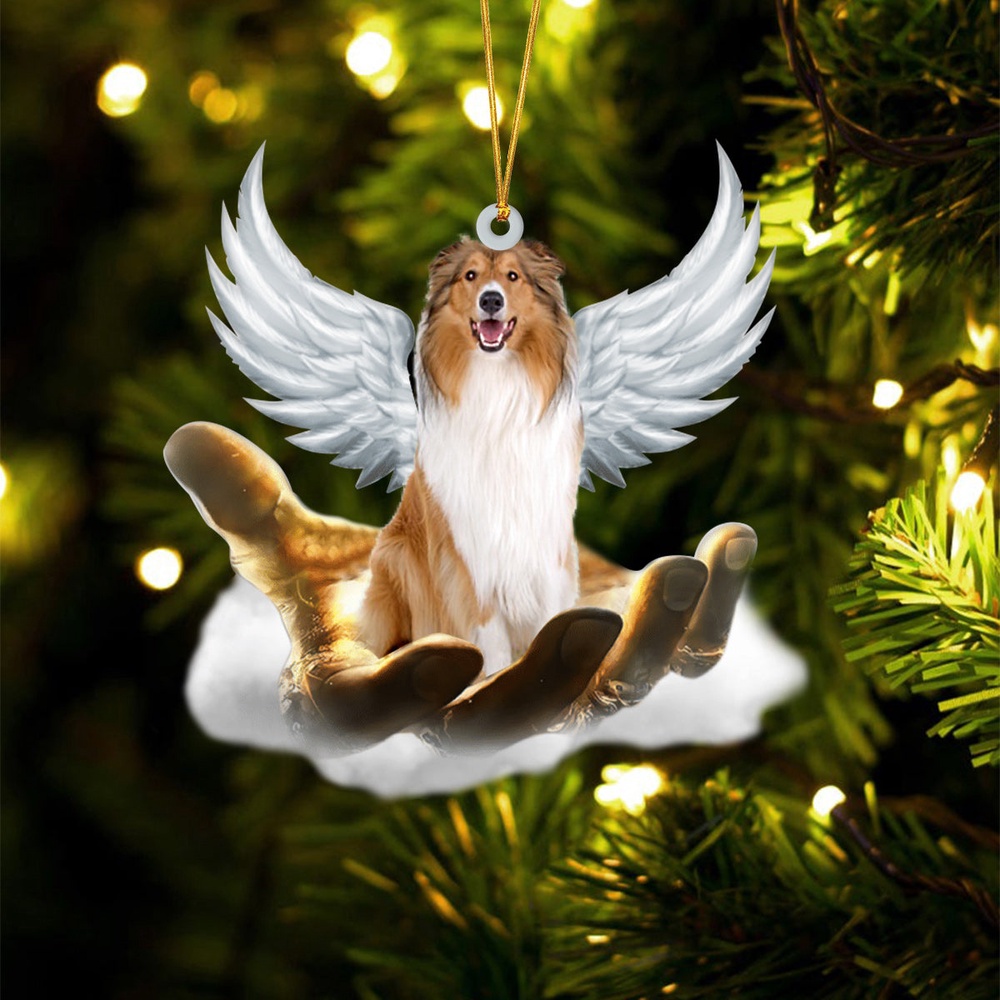 Rough Collie On The Hands Of Jesus Ornament, Christmas Ornament, Dog Ornament, Xmas Dog Ornaments