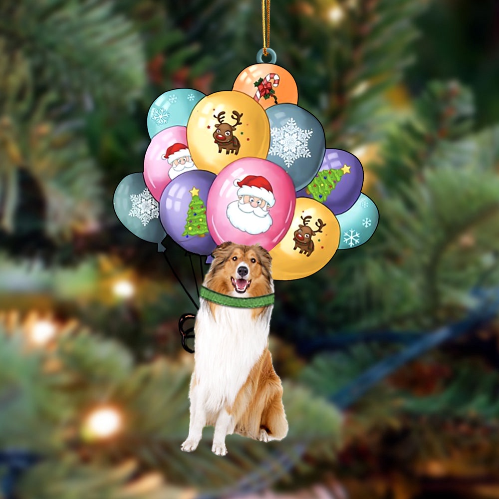 Rough Collie With Balloons Christmas Ornament, Christmas Ornament, Dog Ornament, Xmas Dog Ornaments