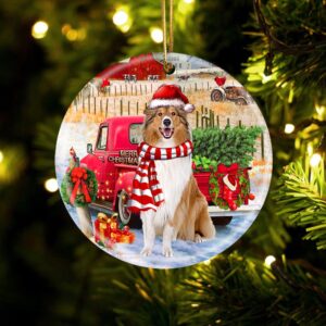 Rough Collie With Red Truck Christmas Ornament,&hellip;