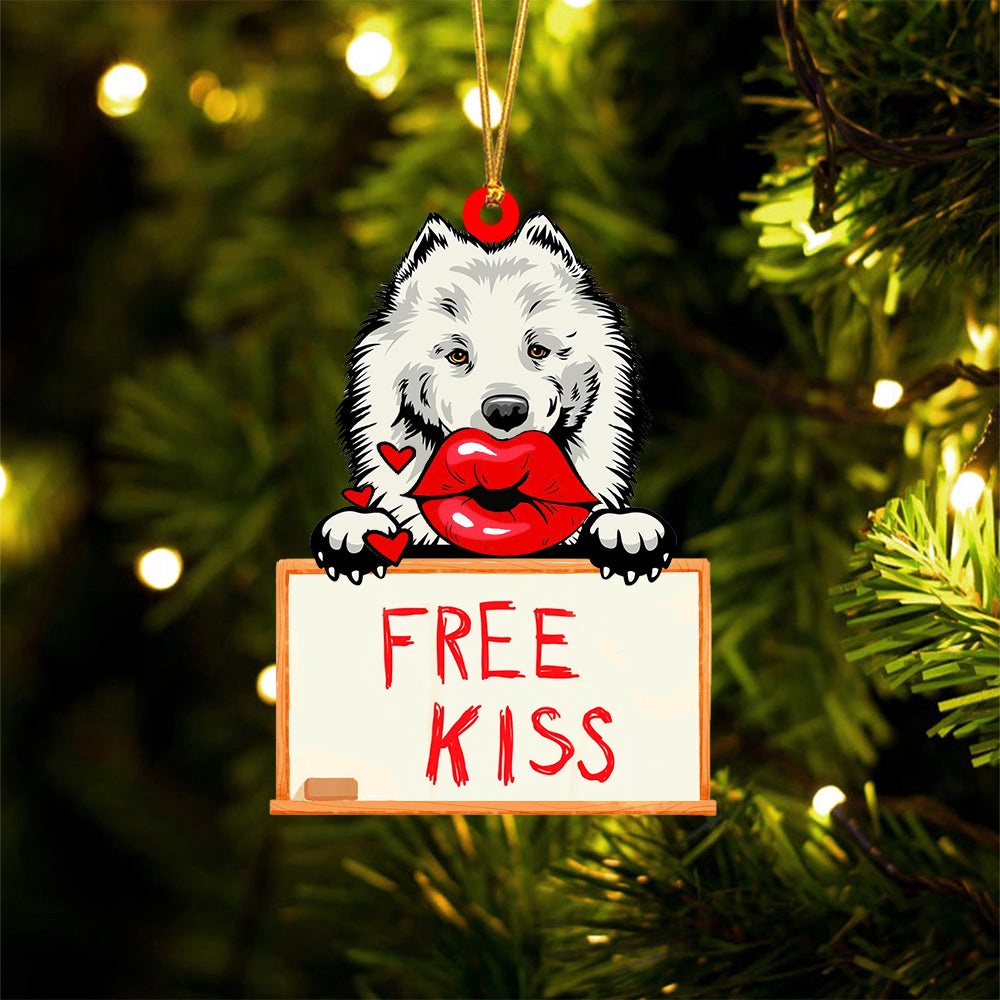 Samoyed Free Kiss Christmas Ornament, Christmas Ornament, Dog Ornament, Xmas Dog Ornaments