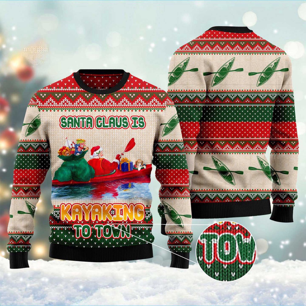 Santa Claus Is Kayaking To Town Ugly Christmas Sweater, Christmas Sweater, Ugly Sweater, Funny Xmas Sweaters