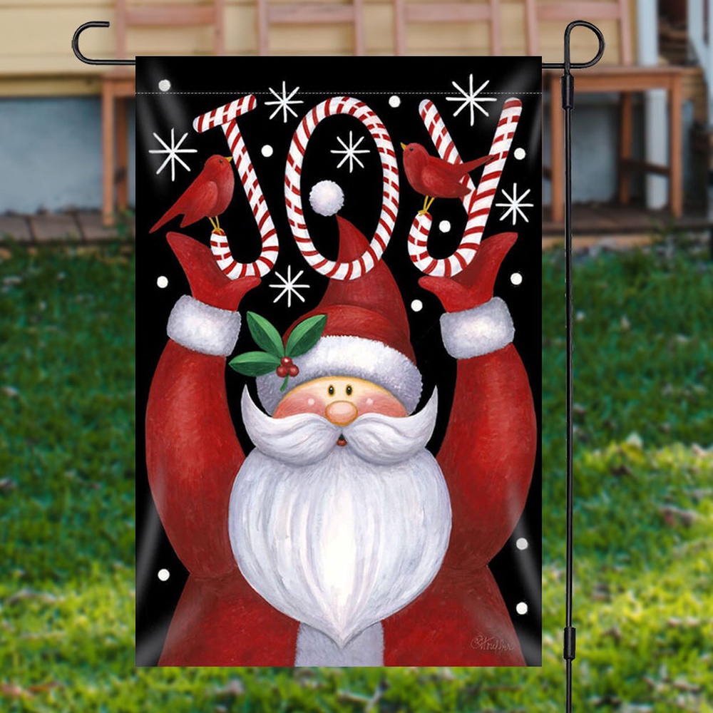 Santa Claus Joy Candy Cane Christmas Garden FlagXmas, Garden Flags, Outdoor Xmas Flags, Christmas Flag Outdoor