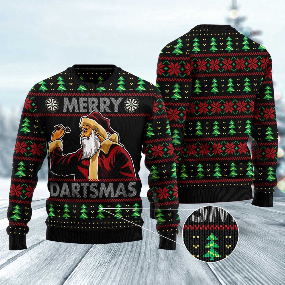 Santa Claus Merry Dartsmas Ugly Christmas Sweater, Christmas Sweater, Ugly Sweater, Funny Xmas Sweaters