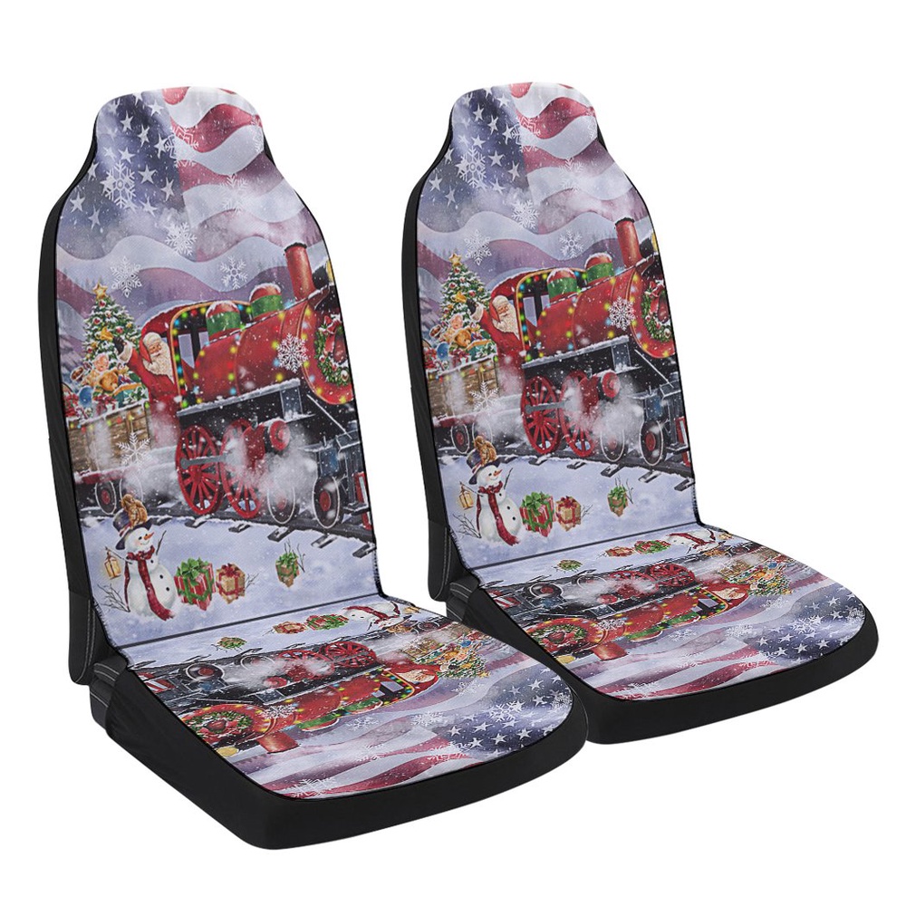Santa Claus On the Christmas Train American flag Seat Cover Cars, Christmas Car Seat Cover, Car Seat Cover