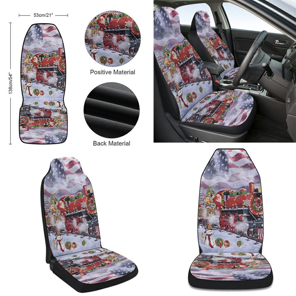 Santa Claus On the Christmas Train American flag Seat Cover Cars, Christmas Car Seat Cover, Car Seat Cover