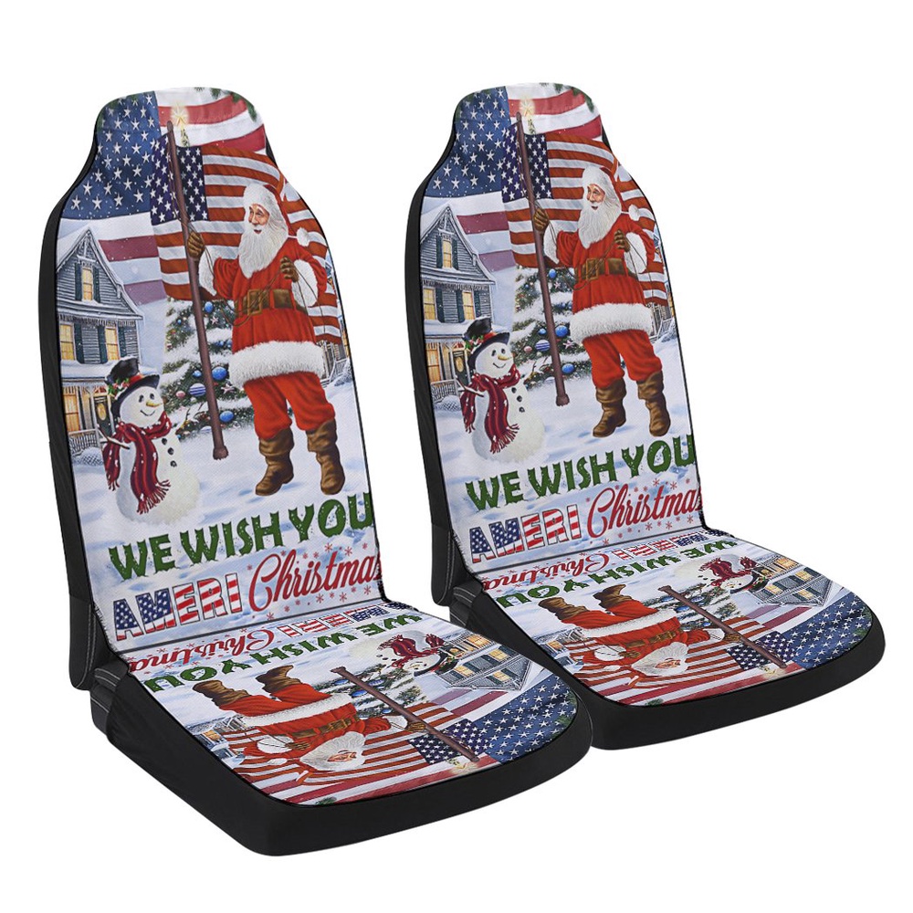 Santa Claus We Wish You Ameri Christmas American flag Seat Cover Cars, Christmas Car Seat Cover, Car Seat Cover
