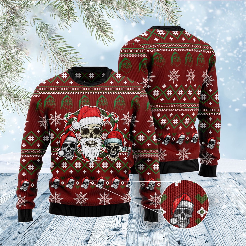 Santa Skull Ugly Christmas Sweater, Christmas Sweater, Ugly Sweater, Funny Xmas Sweaters