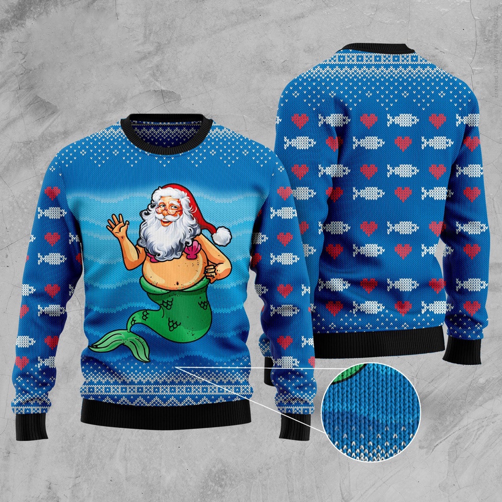 Satan Claus Mermaid Ugly Christmas Sweater, Christmas Sweater, Ugly Sweater, Funny Xmas Sweaters