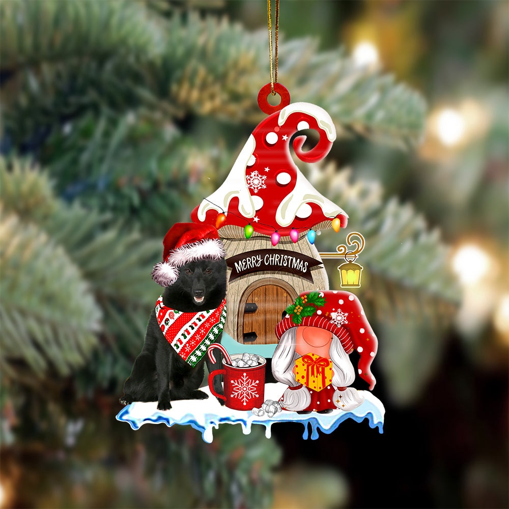Schipperke With Mushroom House Christmas Ornament, Christmas Ornament, Dog Ornament, Xmas Dog Ornaments