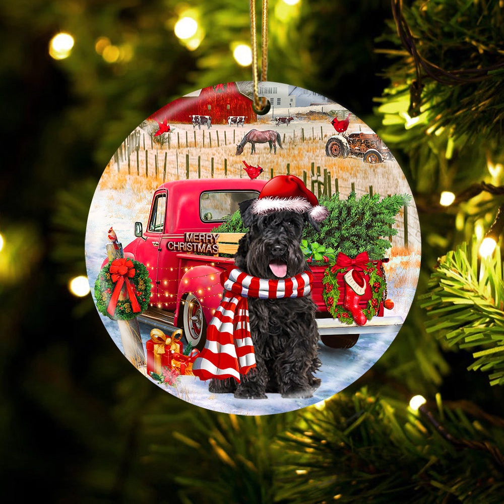 Schnauzer With Red Truck Christmas Ornament, Christmas Ornament, Dog Ornament, Xmas Dog Ornaments