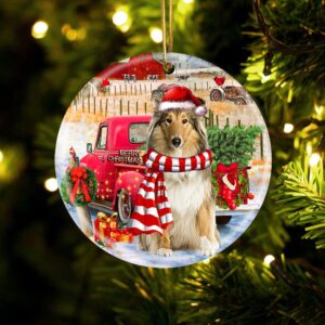 Scotch Collie With Red Truck Christmas Ornament,&hellip;
