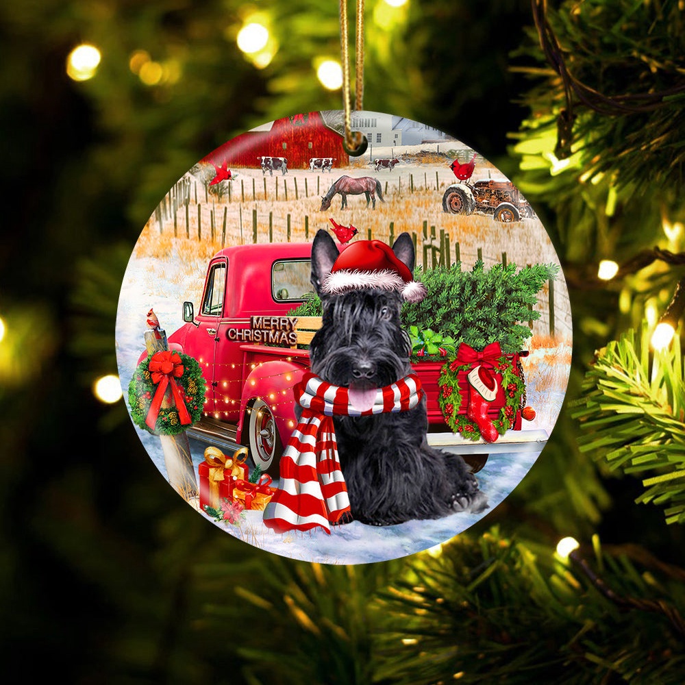 Scottish Terrier With Red Truck Christmas Ornament, Christmas Ornament, Dog Ornament, Xmas Dog Ornaments