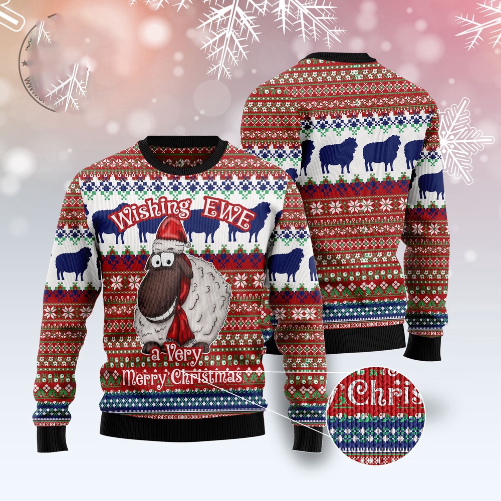 Sheep Wishing Ewe Ugly Christmas Sweater, Christmas Sweater, Ugly Sweater, Funny Xmas Sweaters