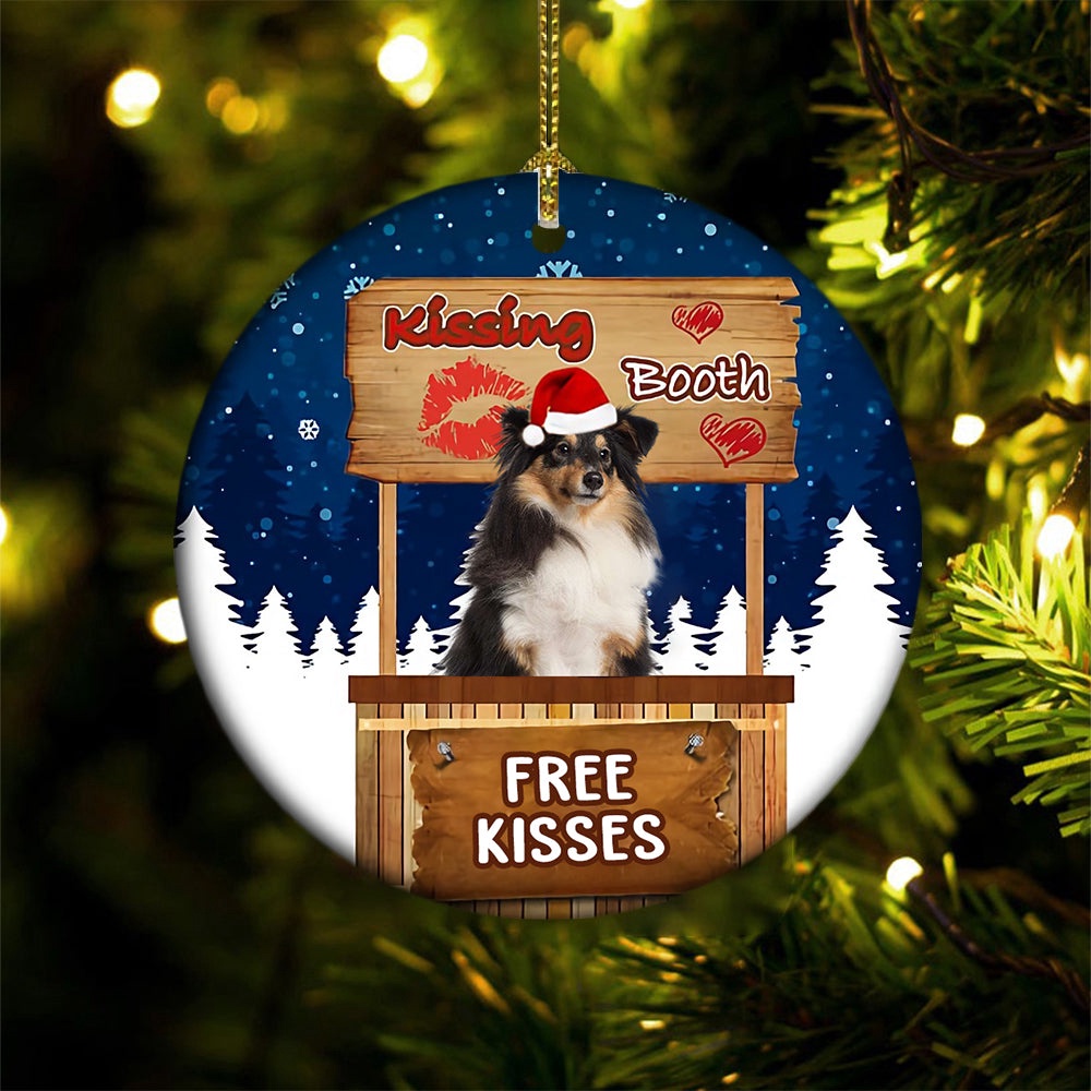 Shetland Sheepdog Kissing Booth Christmas Ornament, Christmas Ornament, Dog Ornament, Xmas Dog Ornaments