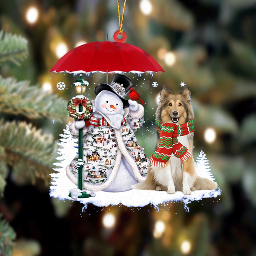 Shetland Sheepdog With Snowman Christmas Ornament, Christmas Ornament, Dog Ornament, Xmas Dog Ornaments