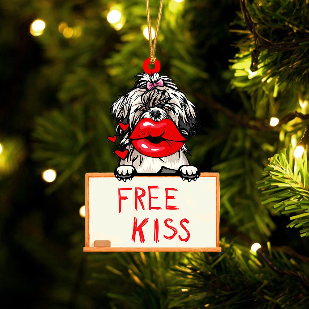 Shih-Tzu Free Kiss Christmas Ornament, Christmas Ornament, Dog Ornament, Xmas Dog Ornaments