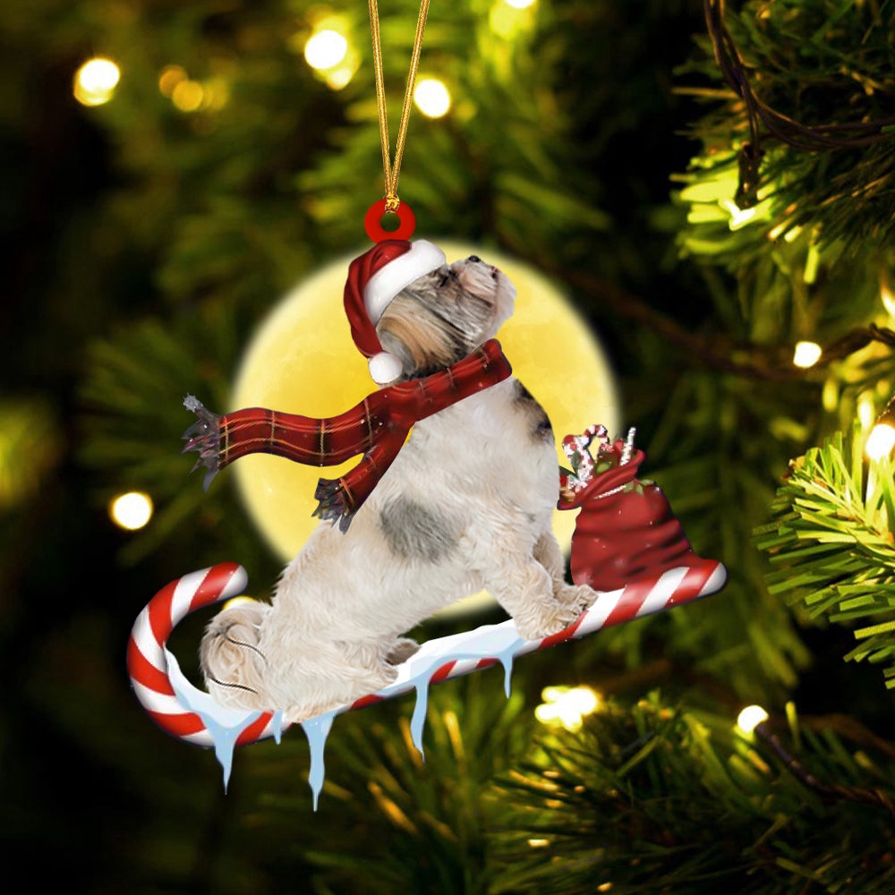 Shih-Tzu On The Candy Cane Christmas Ornament, Christmas Ornament, Dog Ornament, Xmas Dog Ornaments