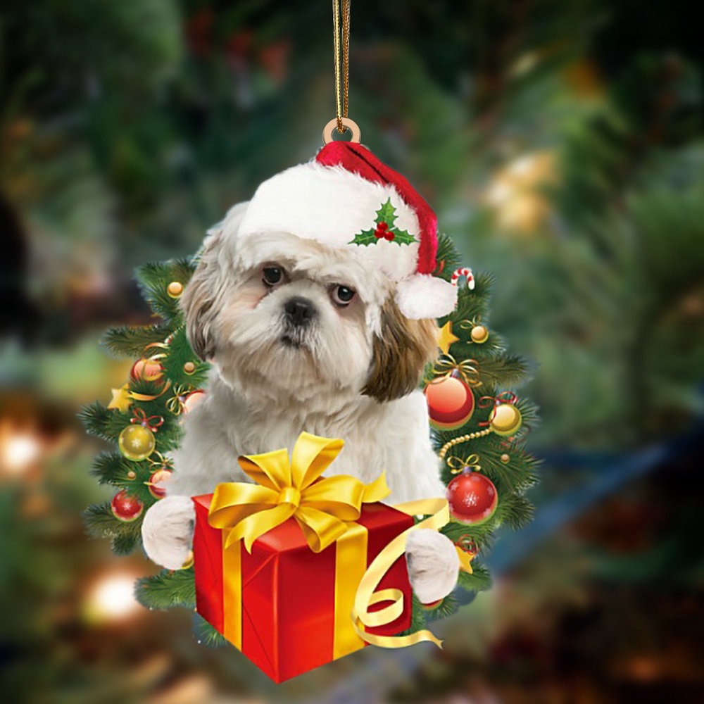 Shih Tzu-Dogs give gifts Hanging Ornament, Christmas Ornament, Dog Ornament, Xmas Dog Ornaments